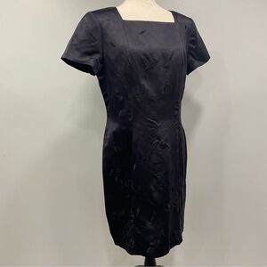 VTG 90s AUGUST SILK Sz 10 Black Sheath Embroidered Whimsigoth Dark Romance Dress